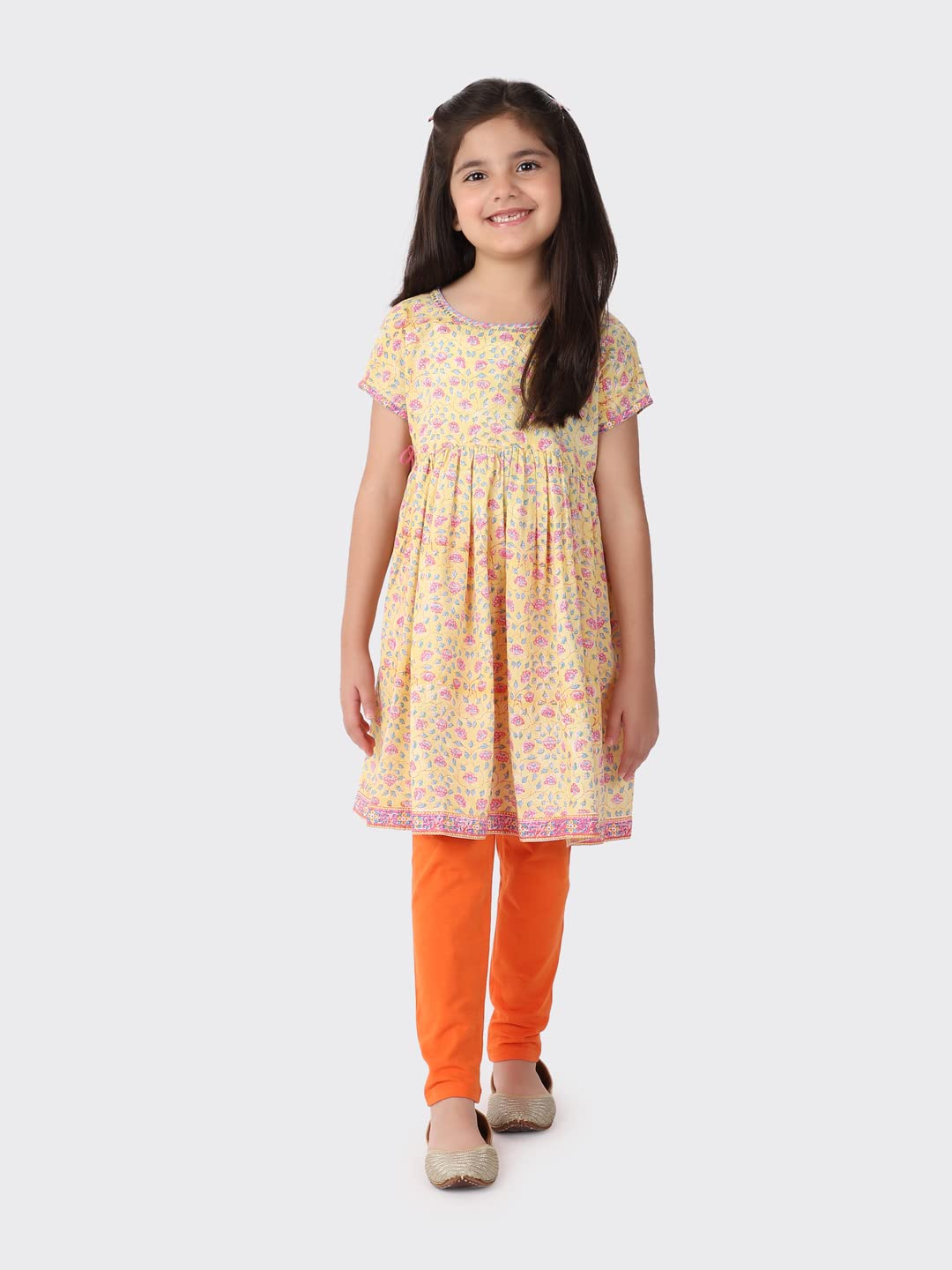 Fabindia Kids Cotton Blend Legging Orange_4-6Y