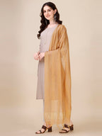 Fashion Basket Women Cotton Printed Kurta And Pant Set With Dupatta (X-Large, Beige)