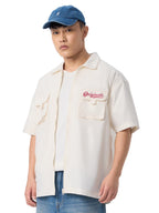The Souled Store Solids : Off-White Men and Boys Long Sleeve Collared Neck Button Down Regular Fit Cotton Utility Shirts