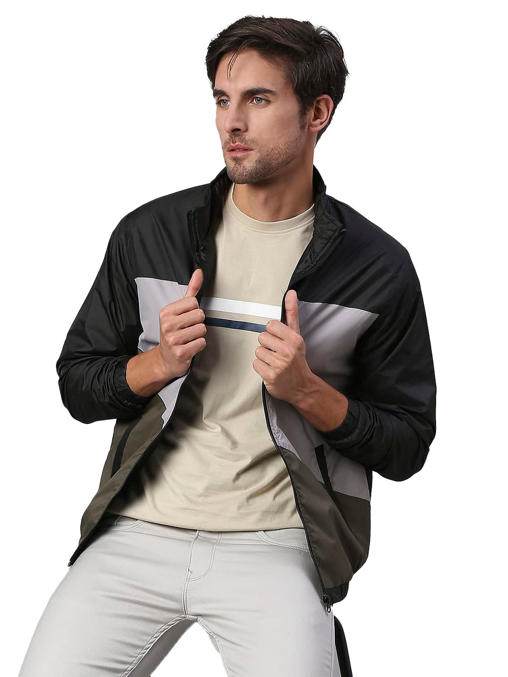 Dennis Lingo Polyester Regular Fit Full Sleeves MenS Color Block Shell Jacket With 2 Pockets - Lightweight Casual Winterwear Fo