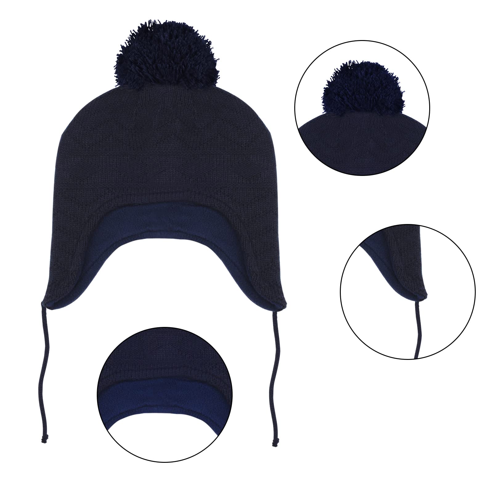 Hicdaw 6PCS Toddler Winter Hats and Baby Mittens Gloves Neck Warmer Set Baby Winter Hat Scarf Gift for Kid Boys Girls(Navy)