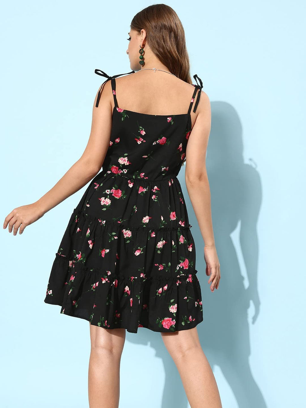 Rare Women Casual Black Colour Above Knee Floral Dress