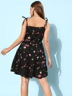 Rare Women Casual Black Colour Above Knee Floral Dress