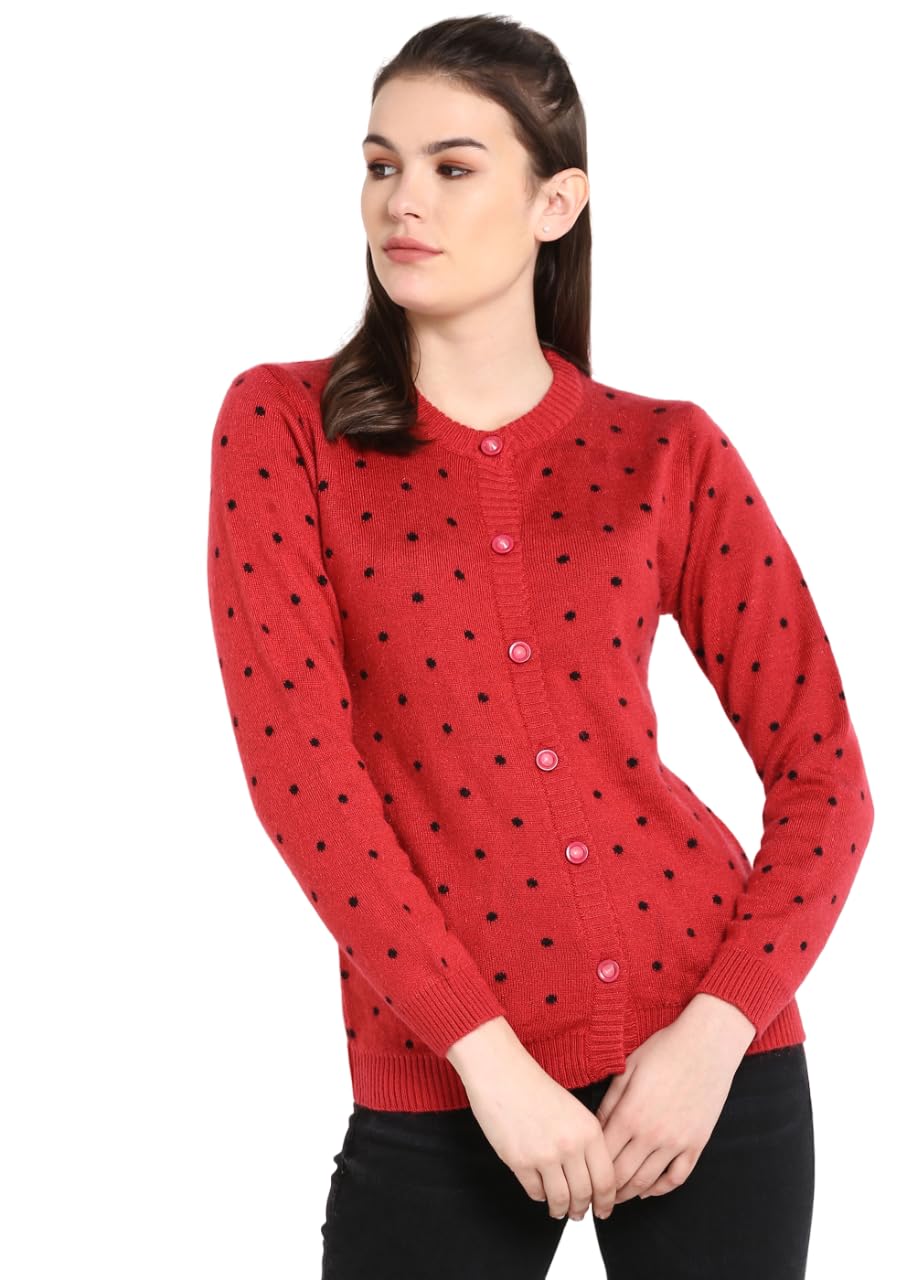 Modeve Polka Dot Round Neck Casual Women Peach Sweater||Winterwear||