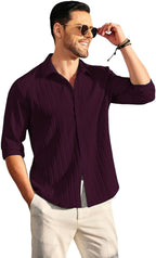 Deelmo MenS Button Down Dress Shirts Textured Long Sleeve Casual Hawaiian Beach Shirt Purple