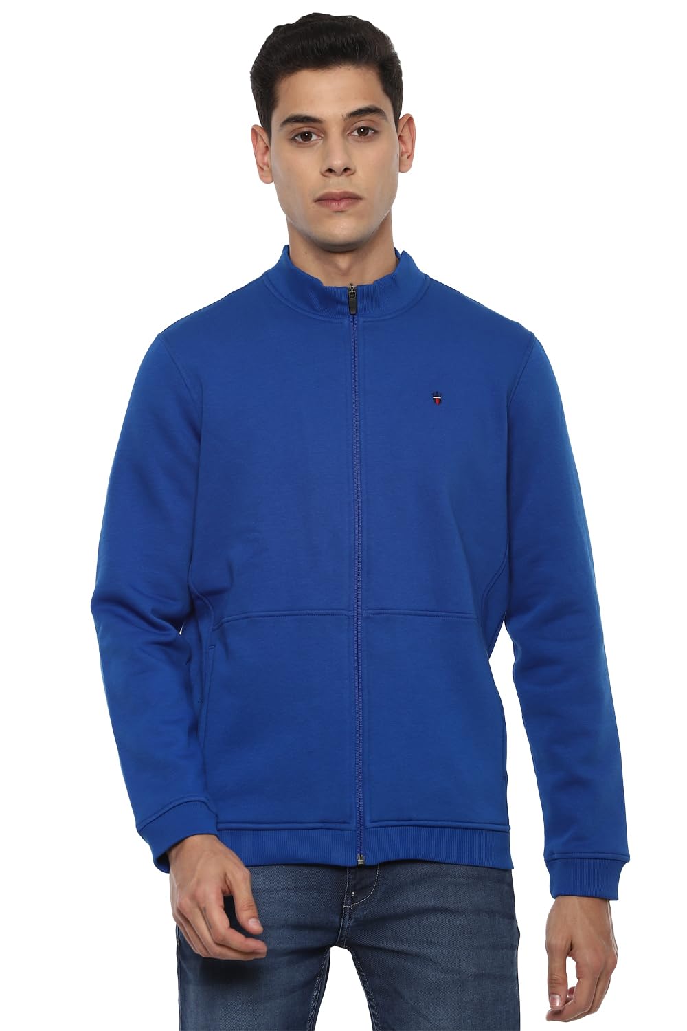 Louis Philippe Polycotton Men Casual Blue Solid High Neck Sweatshirt, 2Xl