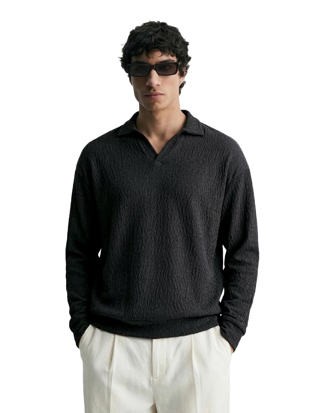 The Indian Garage Co Mens Oversized Textured Full Sleeves Sweater