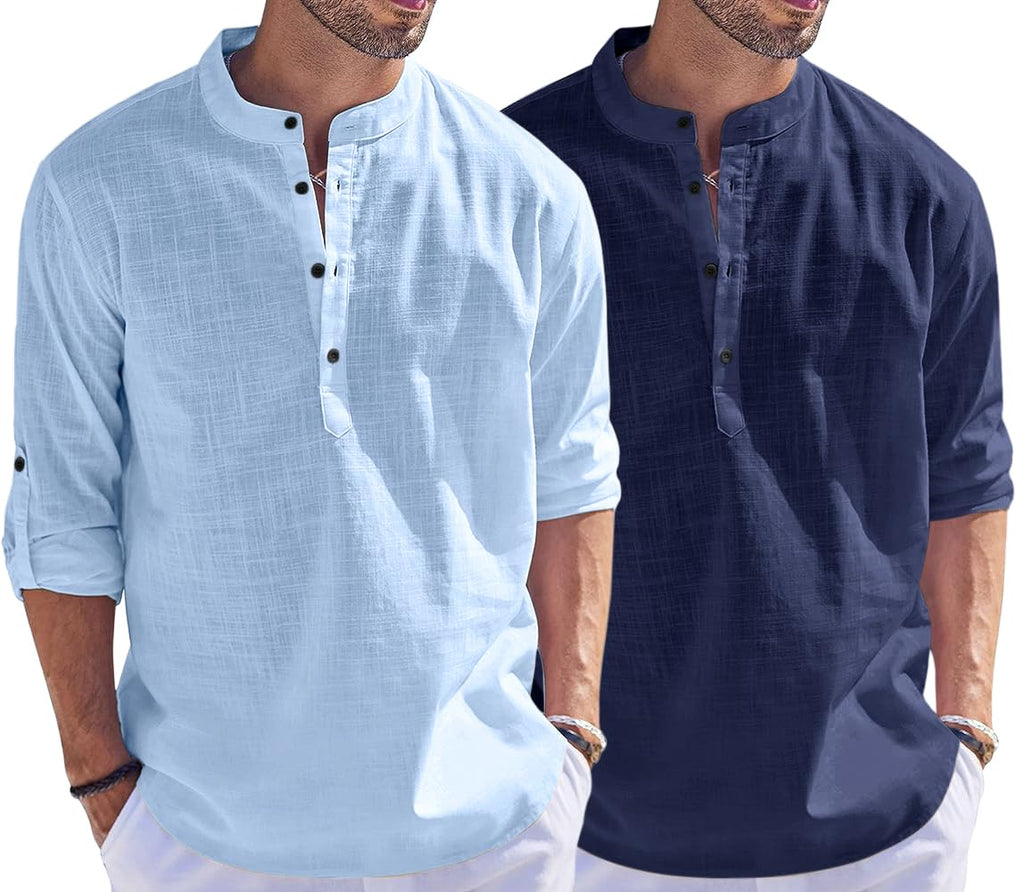Hemrin Combo Of Men Solid Cotton Blend Straight Kurta Shirt Pack Of 2