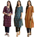 Pinkmint WomenS Crepe Printed Kurta And Pant Set (Pack Of 3)