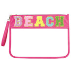 Siwara Beach Bags Sunscreen Bag Summer Essentials Clear Pouch Travel Makeup Bag Beach Essentials Chenille Letter Bags for Zipper