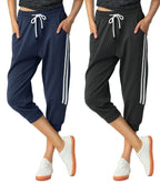 SPECIALMAGIC Capri Sweatpants for Women Casual Capri Pants Capri Joggers Sports Pants Cropped Joggers with Pockets Black+Navy M