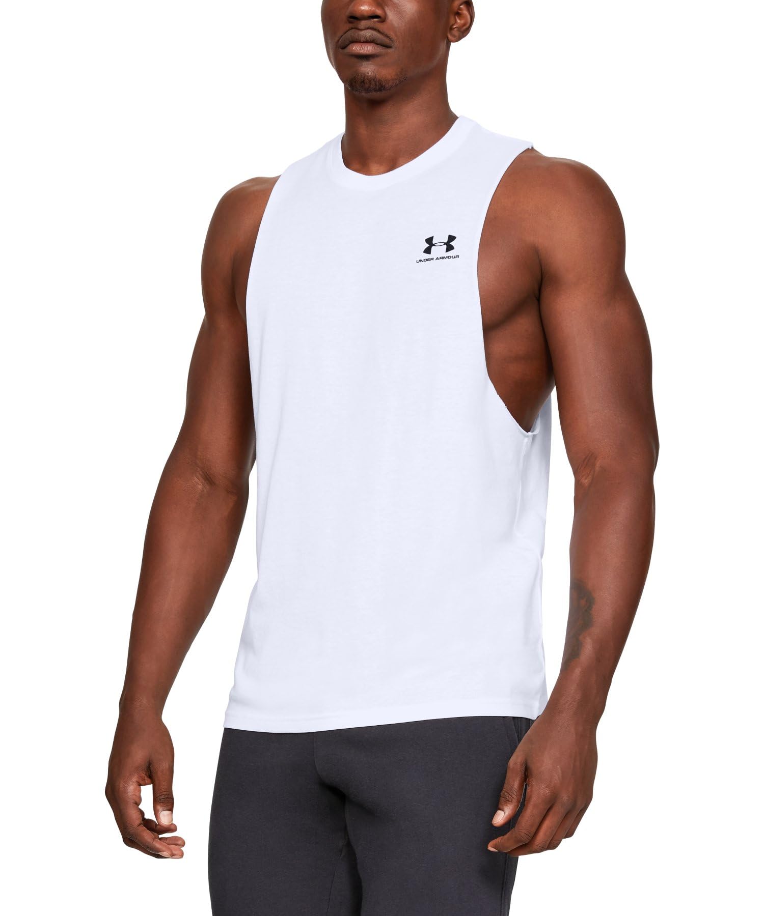 Under Armour Men's Sportstyle Left Chest Cut-Off T-Shirt, (100) White / / Black, Small