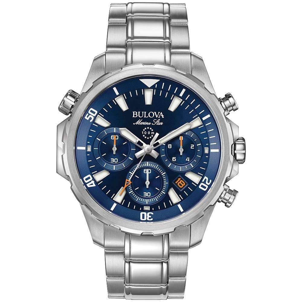 Bulova Men's Marine Star Series B Stainless Steel 6-Hand Chronograph Quartz Watch, Blue Dial Style: 96B256