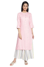 Aurelia Women'S Viscose Baby Pink Geometric Band Collar Straight Kurta_21Aua12367-602830_M