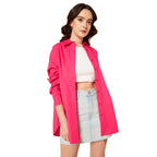 HIGH STAR Womens Solid Oversized Shirts (HSWSHS23001_PN_S_Pink S)