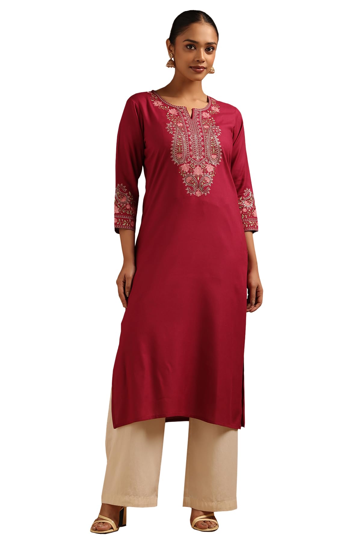 Soch Women Rayon Paisley Embroidered Kurta with Sequins