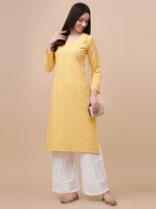 Gufrina WomenS Viscose Rayon Kurta & Palazzo Set With Notch Neck Chikankari Embroidery Work 3/4Th Sleeves Regular Fit And Calf