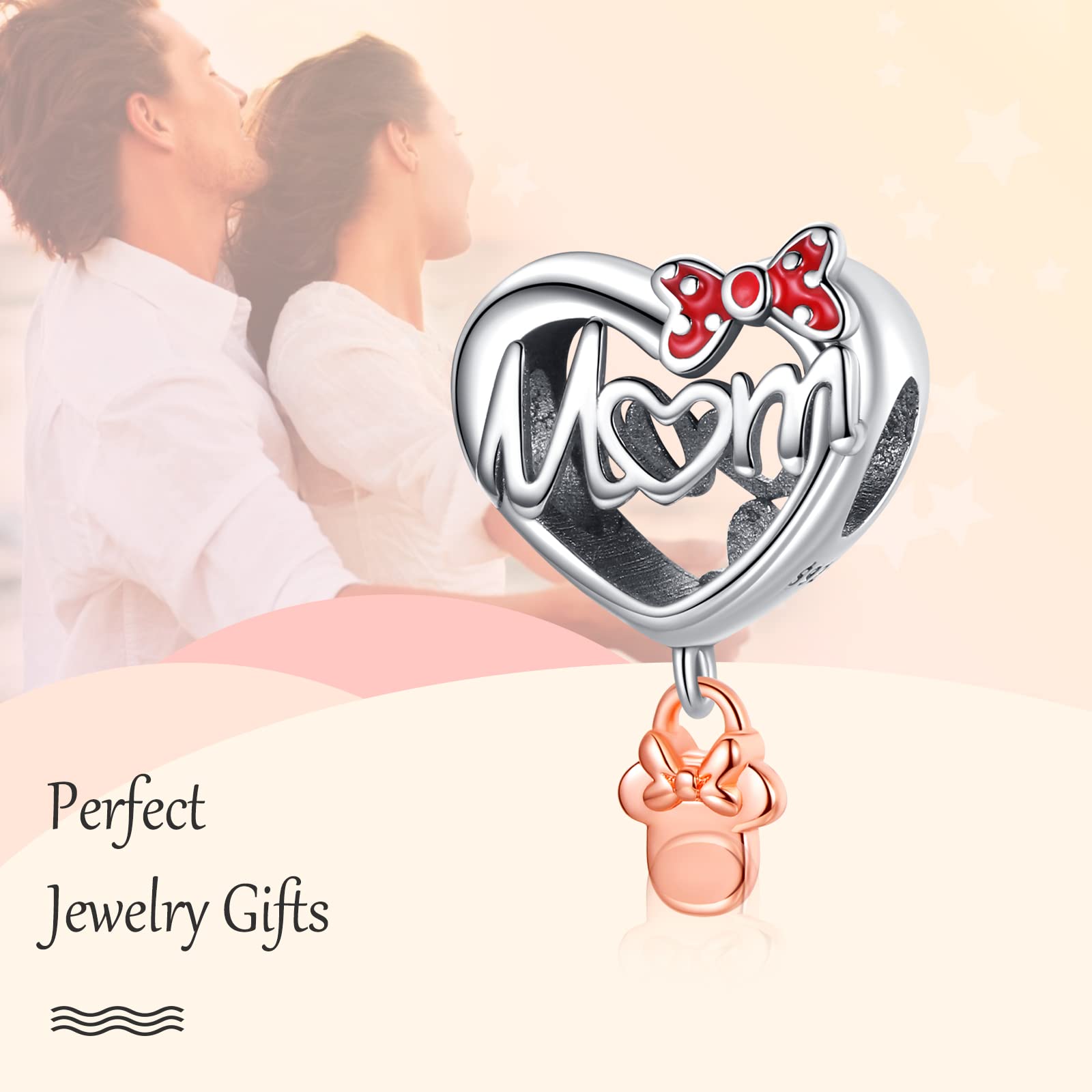 Annmors Lovely Jewelry Love Mom   Dangle Charm in 925 Sterling Silver Mother Heart Charm Dangle for Women Bracelet & Necklace DI