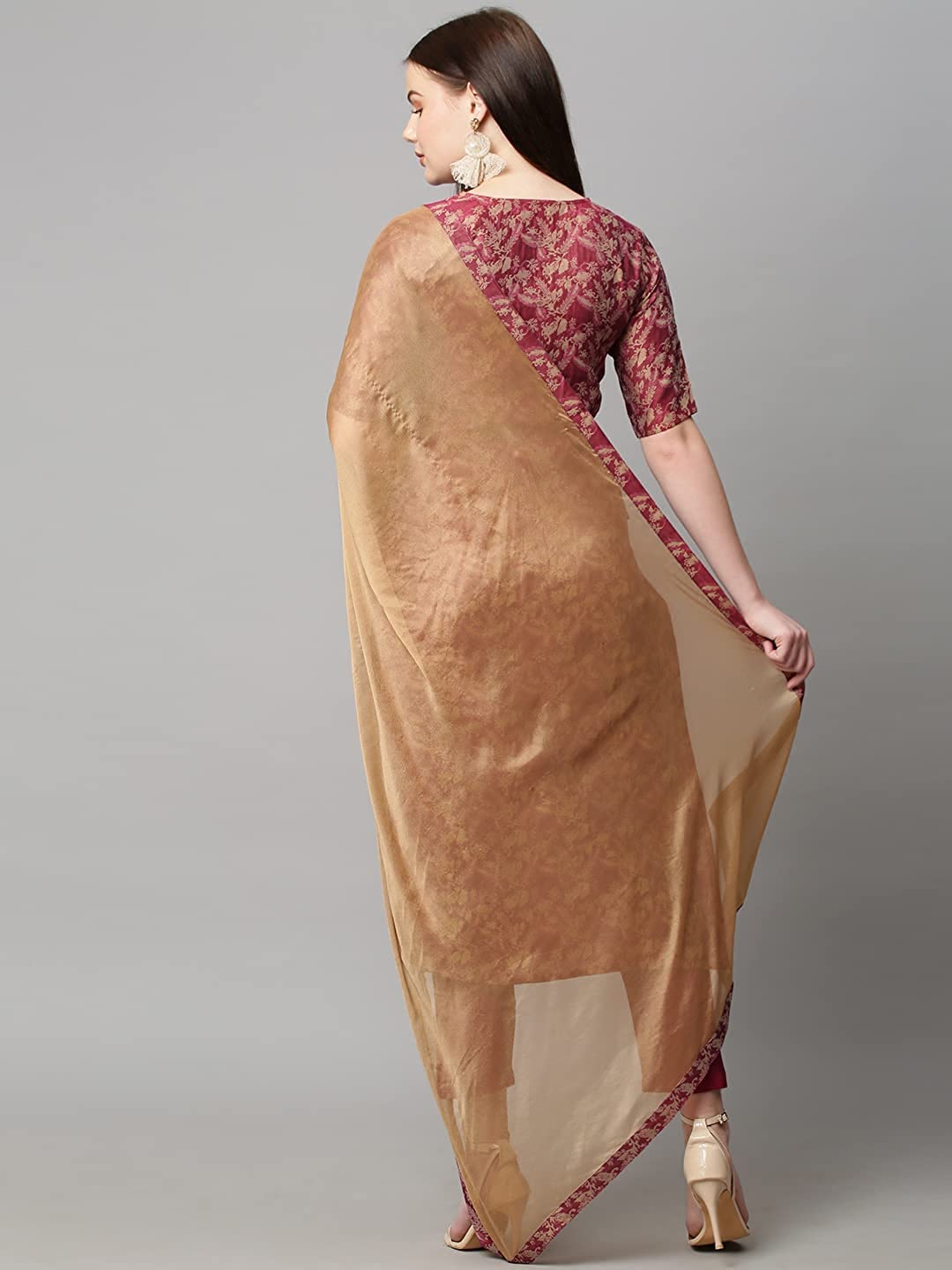 GoSriKi Womens Banarasi Silk Straight Printed Kurta with Pant & Dupatta