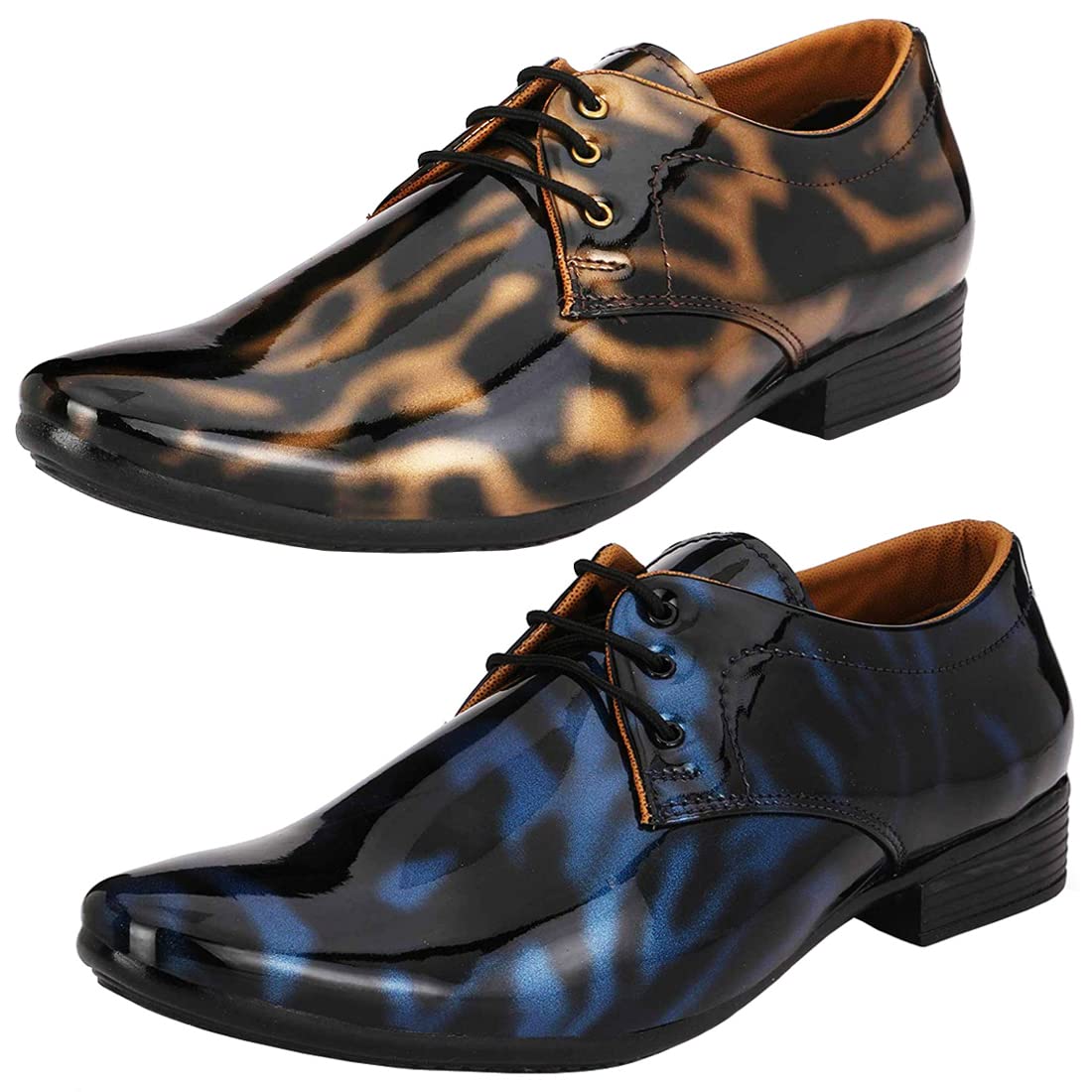 Aadab Trendy Formal Shoes/Party Shoes/ 2 Shoes Combo with Free Belt for Men and Boys (BAZAAR8418_VTR01BlkBlu01BlkGld1Brwn) 8