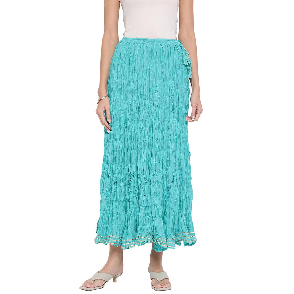 Fabindia Aqua Cotton Mull Drawstring Long Skirt