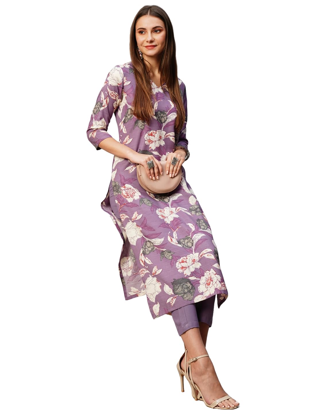 ANNI DESIGNER Womens Rayon Blend Printed Straight Kurta with Pant (DHUN-KSV_Purple_XX-Large)