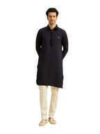 Manyavar Mens Rayon Blend Shirt Collar Solid Long Kurta (Dark Blue,XXL)