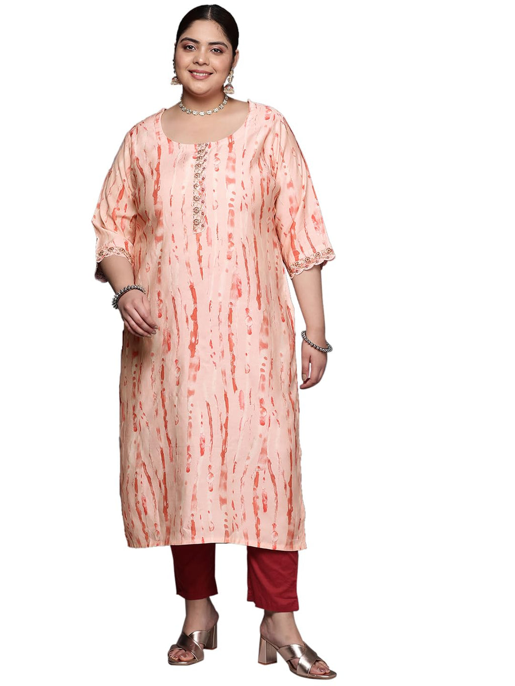 Extra Love By Libas Women'S Silk Straight Kurta (25230_Peach_4Xl)