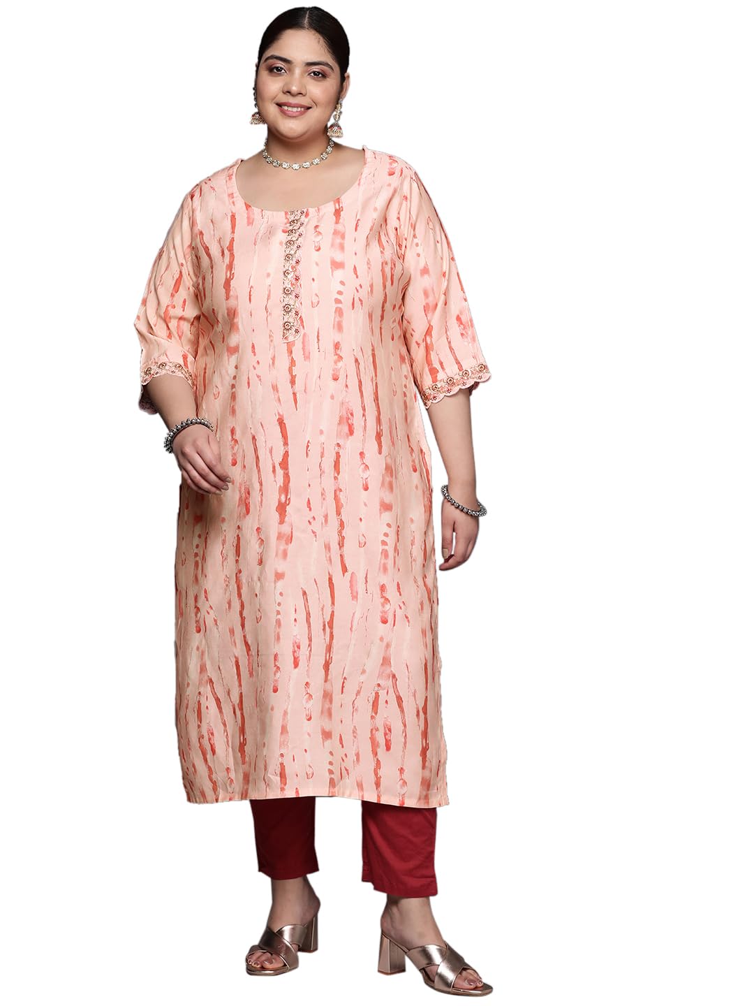 Extra Love By Libas Women'S Silk Straight Kurta (25230_Peach_4Xl)