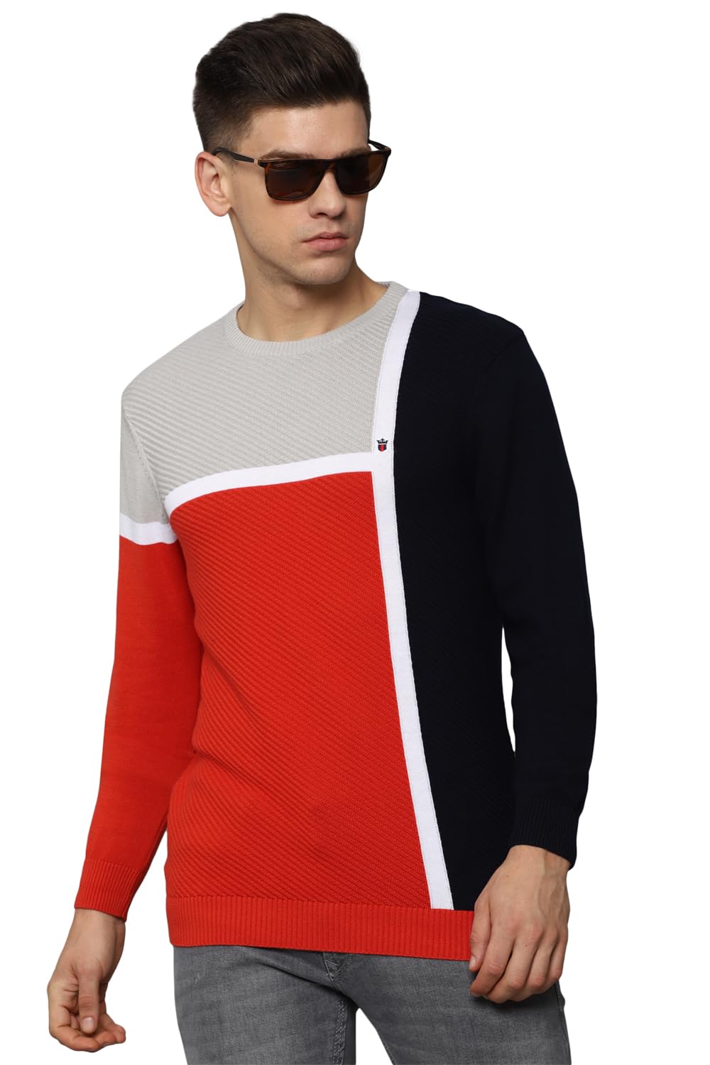 Louis Philippe MenS Cotton Crew Neck Sweater (Lyswcrgpa09562_Multi Multicolour