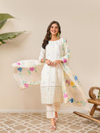 Ishin Hand Painted Floral Kurta With Pants And Dupatta/