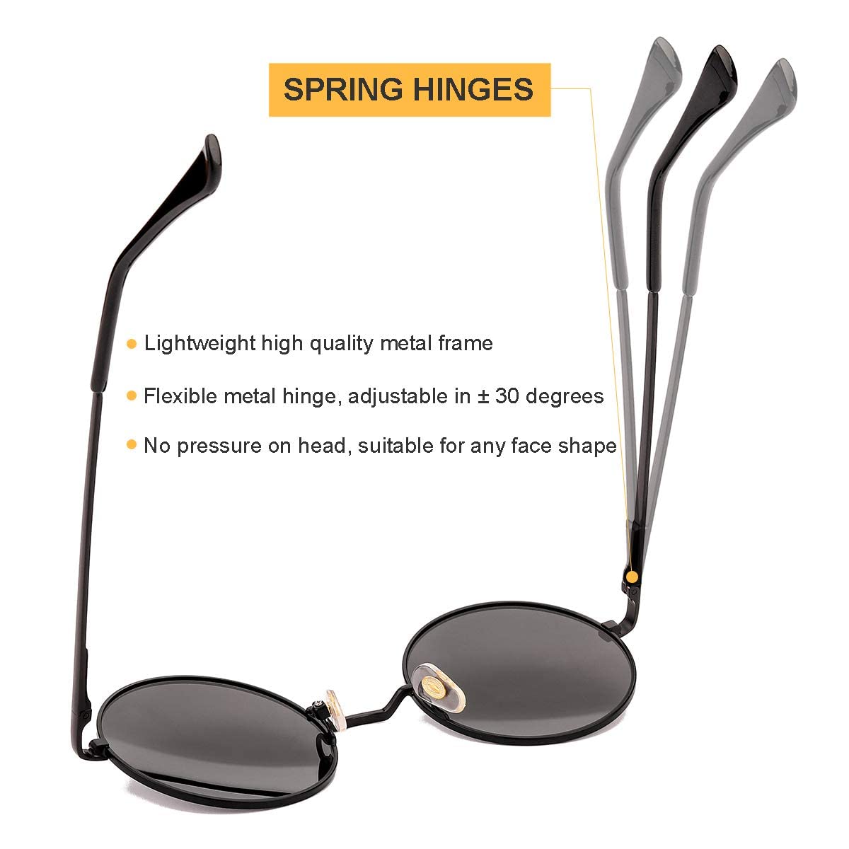 Gleyemor Polarized Round Sunglasses for Men Women Hippie Small Circle Glasses Red Yellow Lenses (Black/Grey)