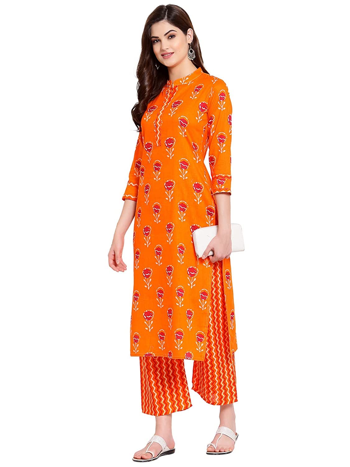 ANNI DESIGNER Women's Cotton Straight Kurta with Pant (Ati_Metallic_XL_Metallic_X-Large)