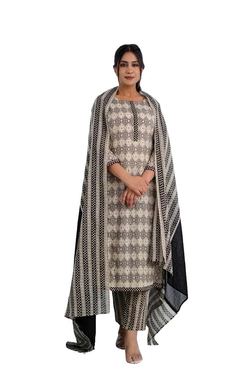 Lookmark Women'S Printed Cotton Blend Straight Kurta Pant Dupatta Set - Ethnic Elegance Embodied! Perfect For Every Occasion (Az