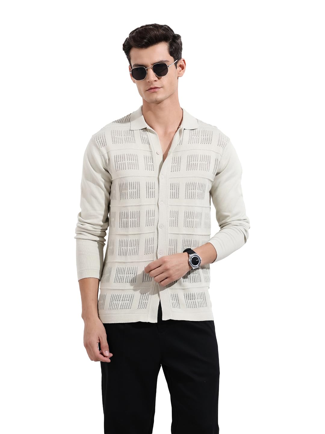 The Indian Garage Co Mens Slim Fit Textured Collar Half Sleeves Polo T-Shirt