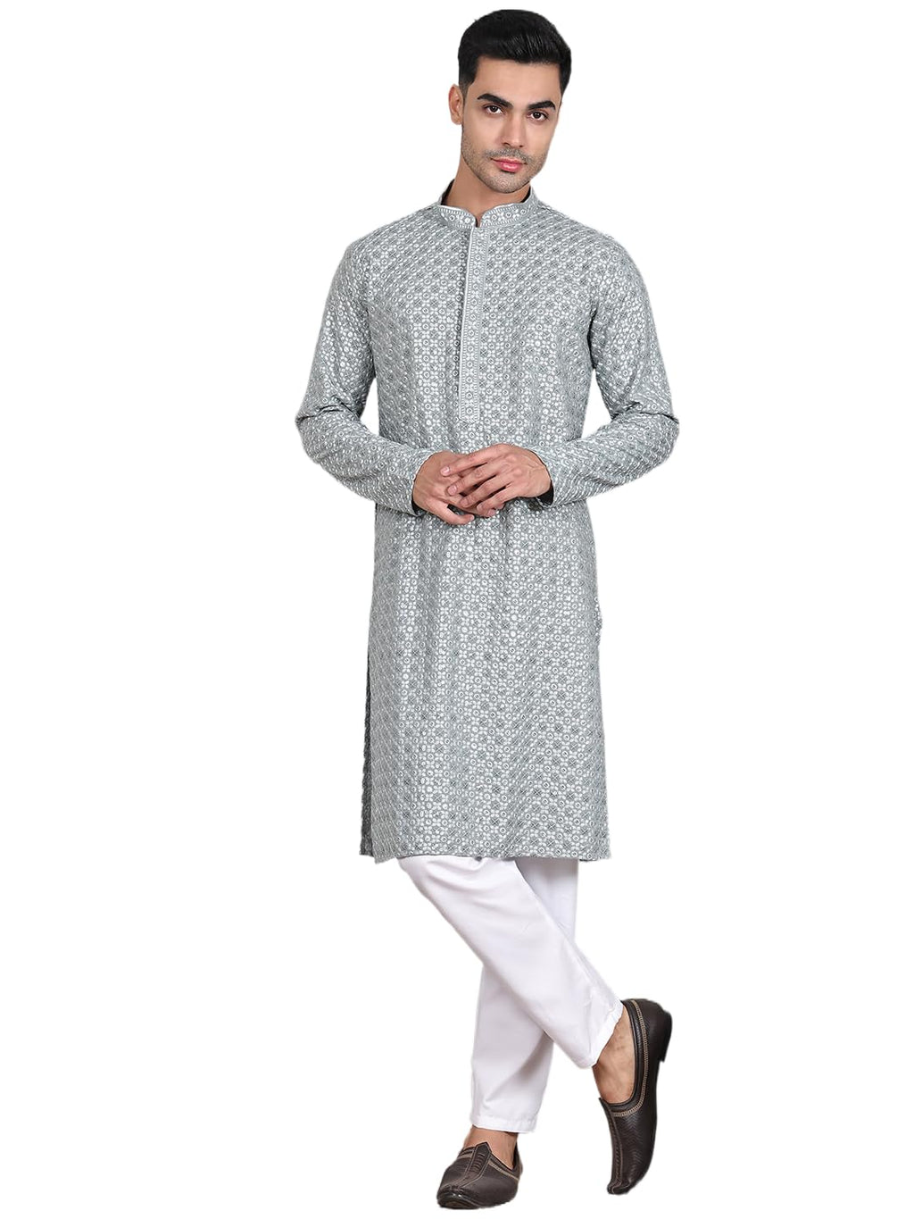 Jompers Mens Viscose Sequins And Embroidered Kurta Pyjama Set