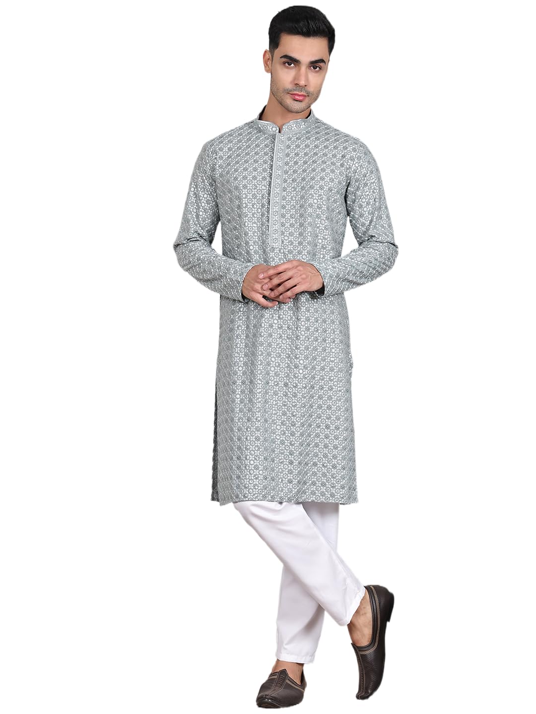 Jompers Mens Viscose Sequins And Embroidered Kurta Pyjama Set