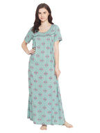 Clovia Womens Blended Floral Maxi Nighty (NS1211A03M_Blue_M)