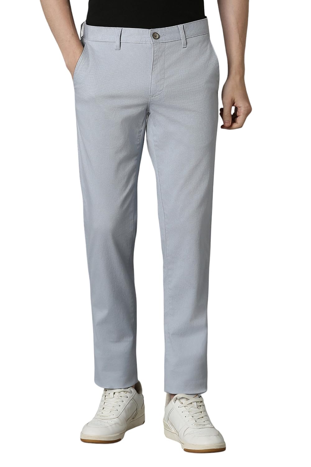 Men Grey Slim Tapered Fit Print Flat Front Casual Trousers