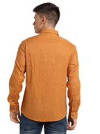 Turtle Men Mustard Cotton Printed Slim Fit Casual Shirts