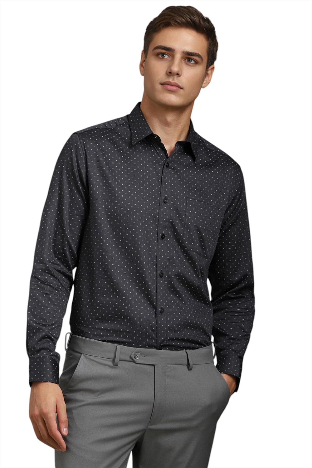 Louis Philippe Men Grey Classic Fit Print Full Sleeves Formal Shirt