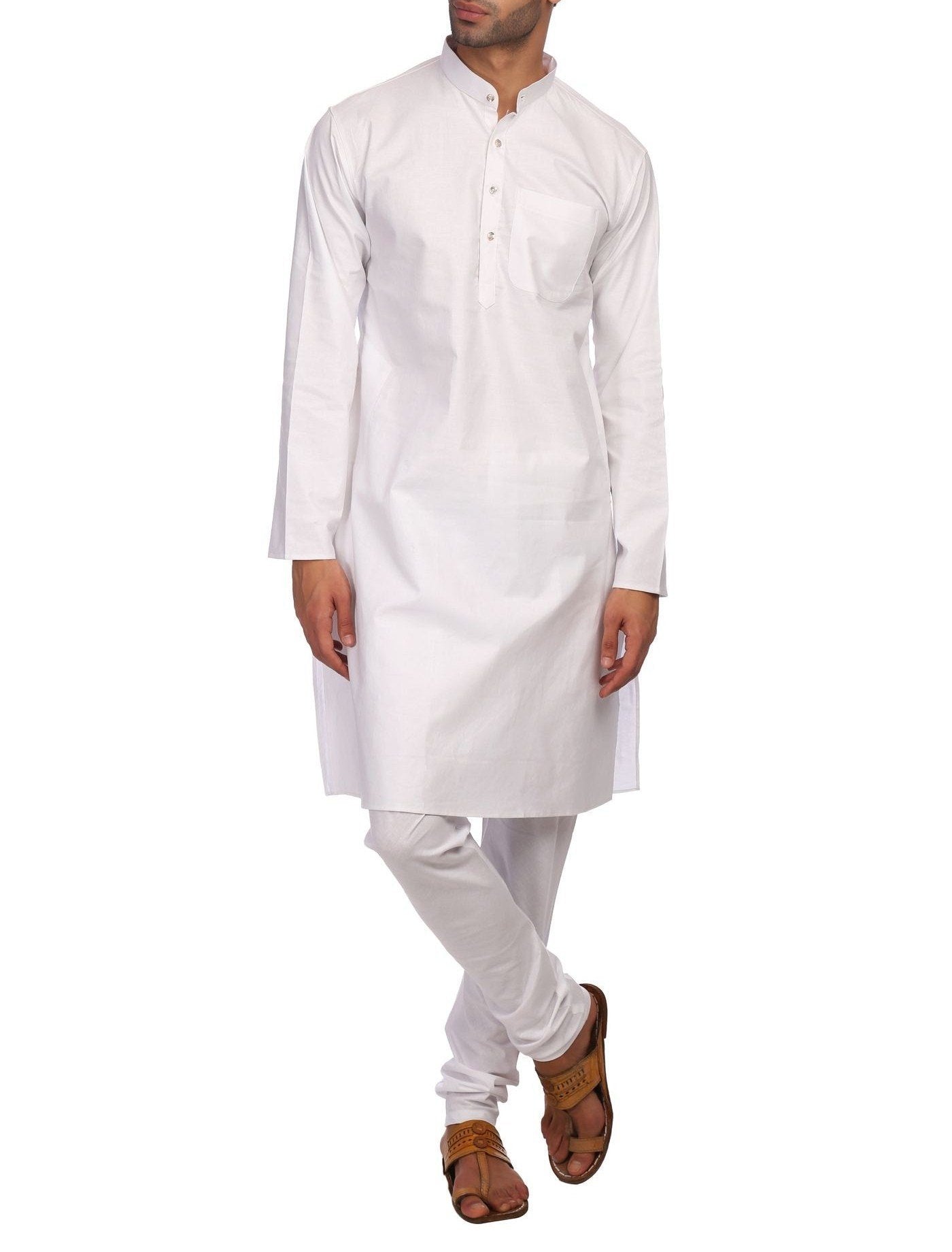 Wintage Men'S 100% Cotton Tailored Fit Party/Festive Indian Kurta Churidar Pajama Pyjama Sleep Sets : White