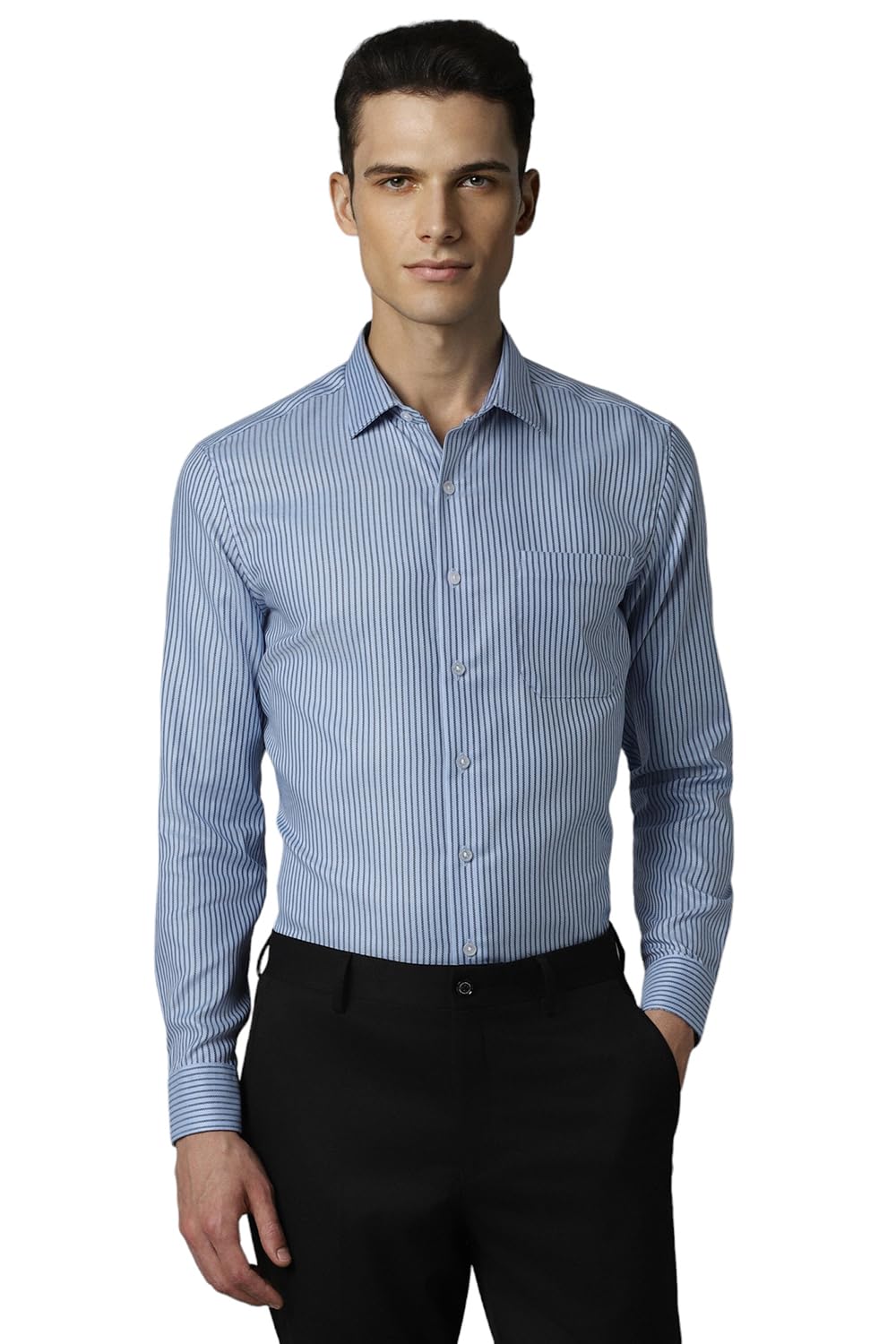 Louis Philippe Men Blue Slim Fit Stripe Full Sleeves Formal Shirt