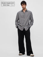 The Souled Store Cotton Linen Stripes: Azure Men and Boys Long Sleeves Collared Neck Button Front Regular Fit Cotton Linen Shirt