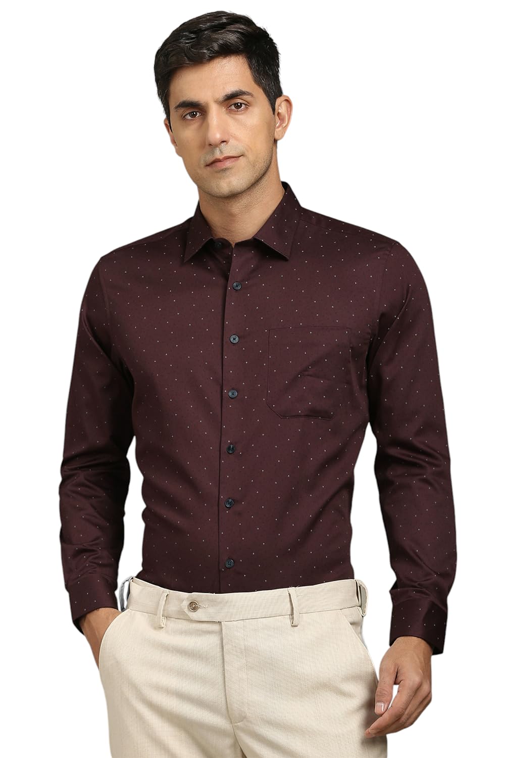Louis Philippe Men Maroon Print Full Sleeves Formal Shirt