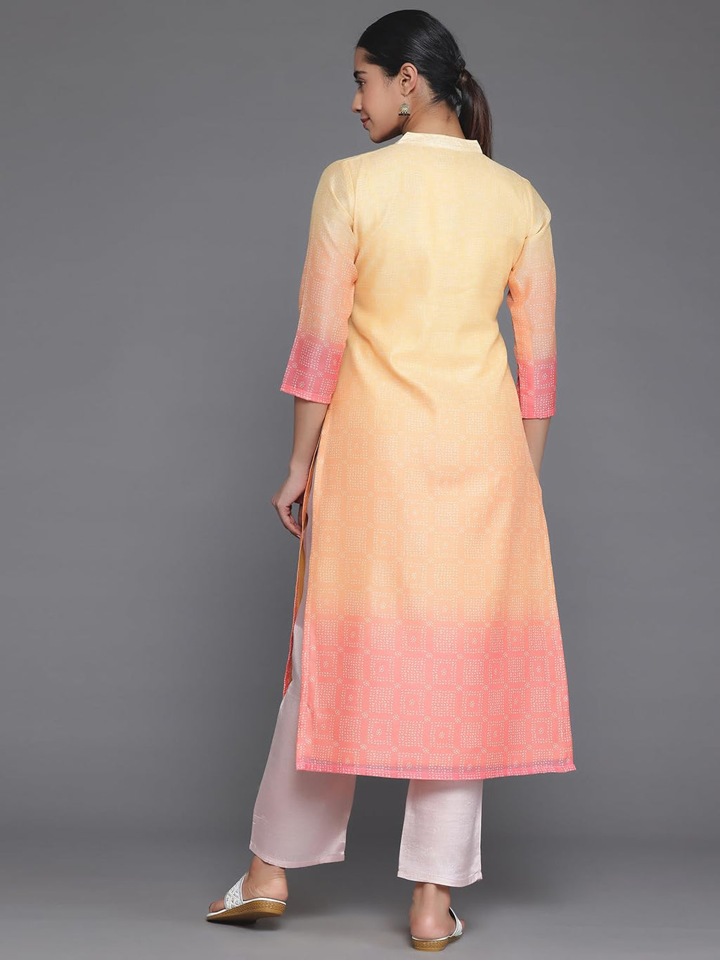 Libas Yellow Printed Chanderi Silk Straight Kurta