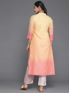 Libas Yellow Printed Chanderi Silk Straight Kurta