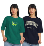 Juneberry Pack Of 2, 100% Pure Cotton, Round Neck, Oversized, Loose, Baggy Fit, Drop Shoulder, Graphic Printed, Half Sleeve T-Sh