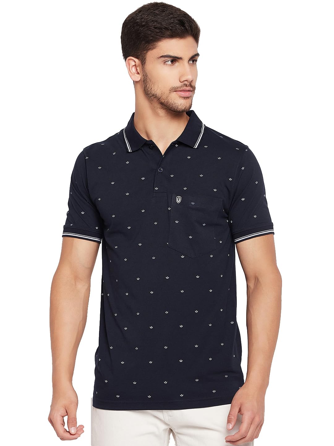 UNIBERRY Mens Cotton Blend Half Sleeve Printed Polo Neck TShirt Has A Short Sleeve & Pocket On ChestANREMT6NB_3XL Navy Blue 3