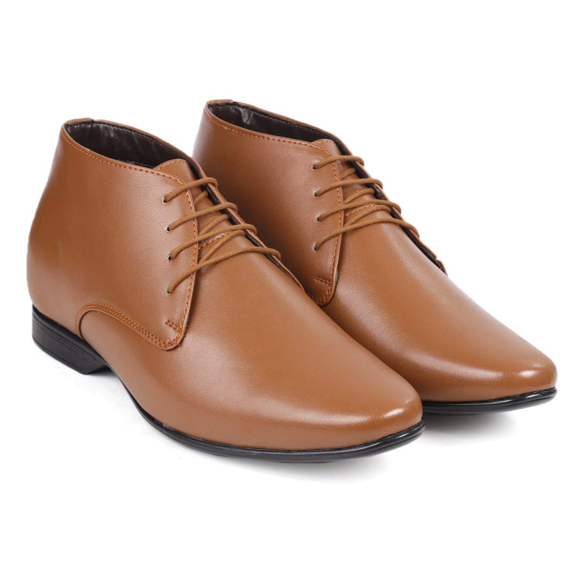 YUVRATO BAXI Mens Tan 3.5 Inch Hidden Height Increasing/Elevator Formal Derby LaceUp Boots10 UK 10